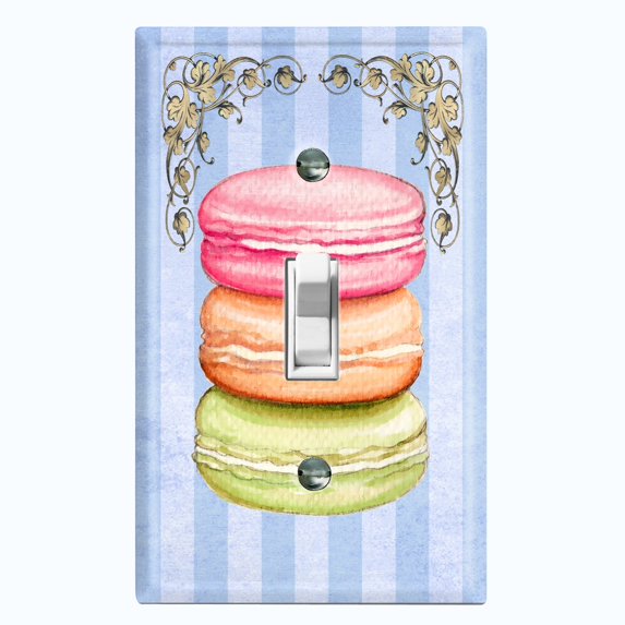 Metal Light Switch Plate Cover Colorful Macaroon Stack Striped Wallpaper Blue CAK052