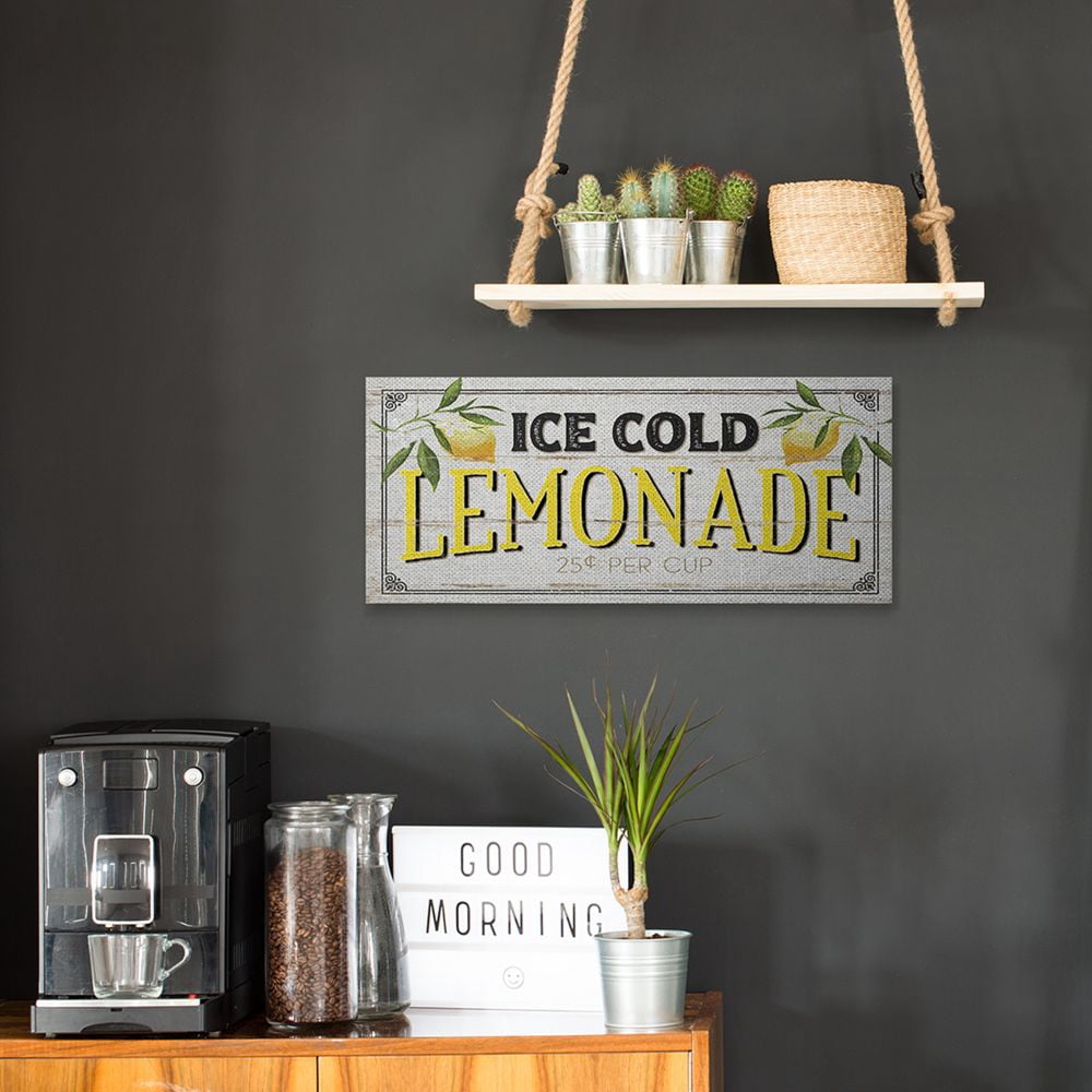 Stupell Industries Vintage Beverage Stand Sign Ice Cold Lemonade Phrase Canvas Wall Art Design by Jennifer Pugh, 10" x 24"