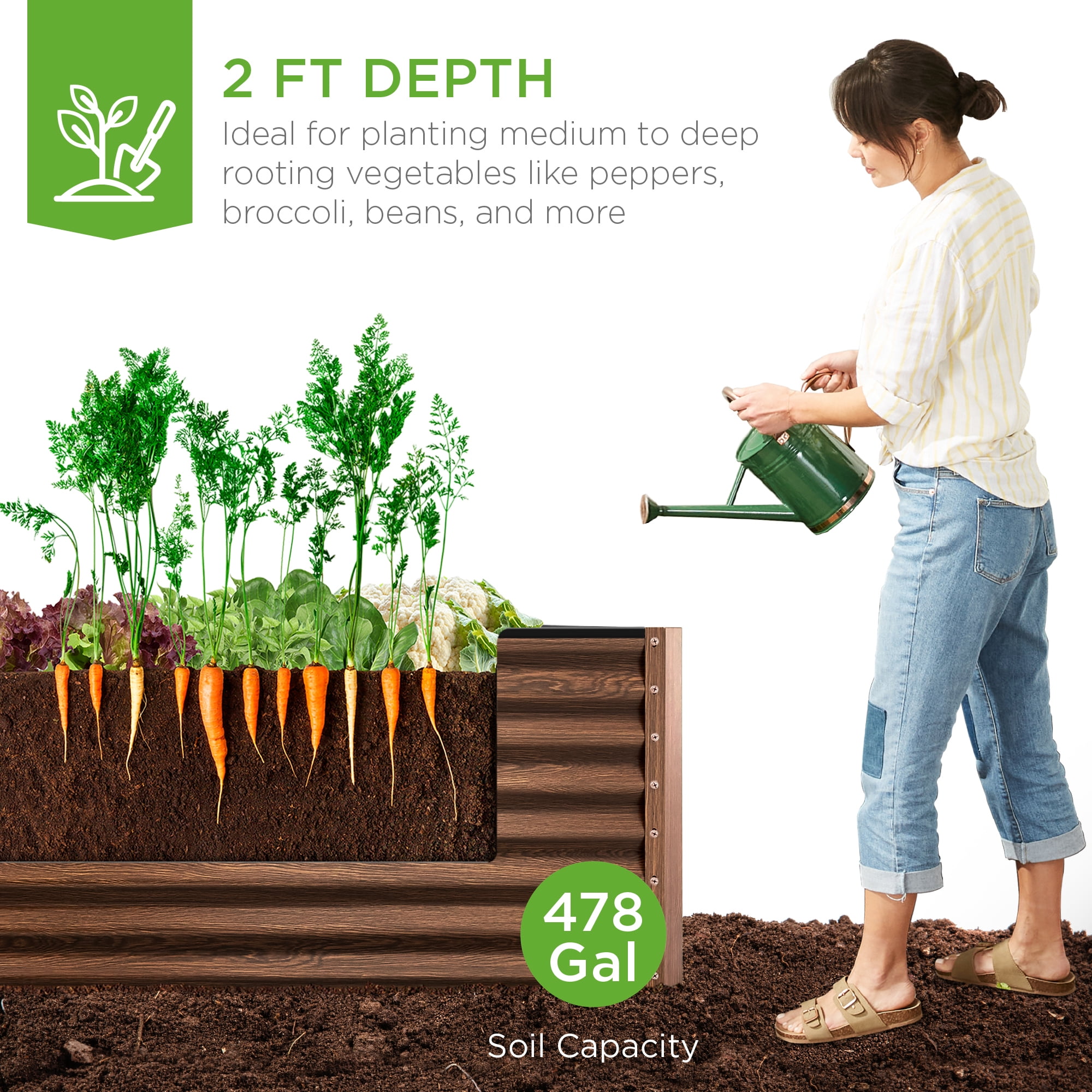 Best Choice Products 8x4x2ft Outdoor Metal Raised Garden Bed for Vegetables Flowers Herbs - Dark Brown Wood Grain