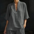 thumbnail image 5 of VBVC Women's 2 Piece Cotton-Linen Outfit Set,Short Sleeve Top and Elastic Waist Shorts for Women,Ladies Lightweight V-Neck Loungewear with Pockets,Dark Gray,S-3XL, 5 of 9