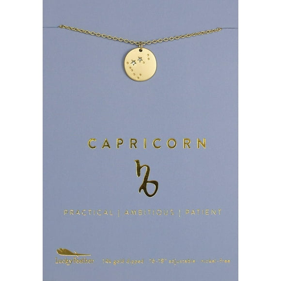 Lucky Feather Capricorn Zodiac Sign Constellation Pendant Necklace for Women, 14K Gold-Dipped with Adjustable 16†– 18†Chain