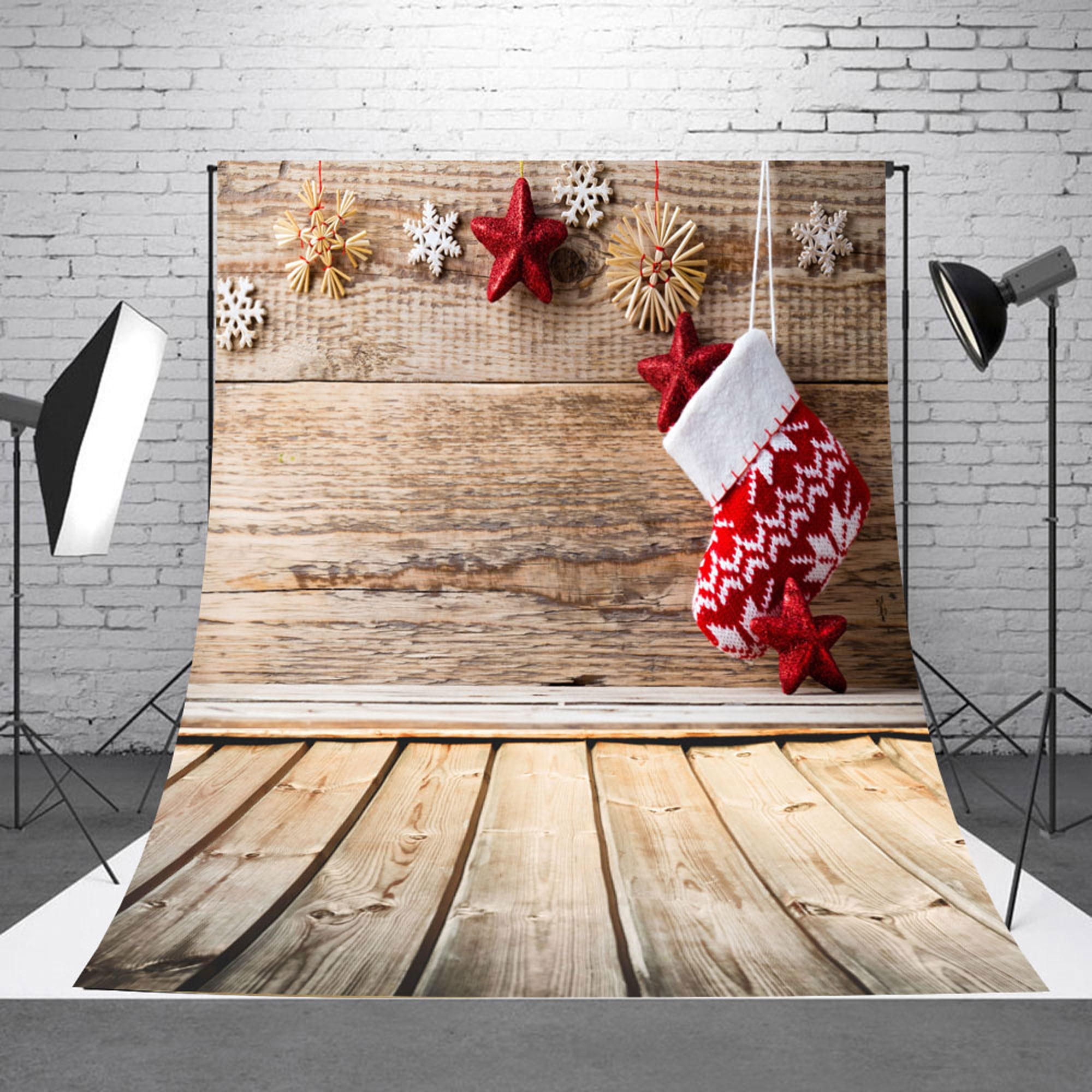 AIIKES 7x5FT Christmas Tree Backdrops Indoor Fireplace Photography Background Xmas Gifts Ball Wood Floor Photo Backdrops Party Home Decoration Photo Booth Studio Props 11-771