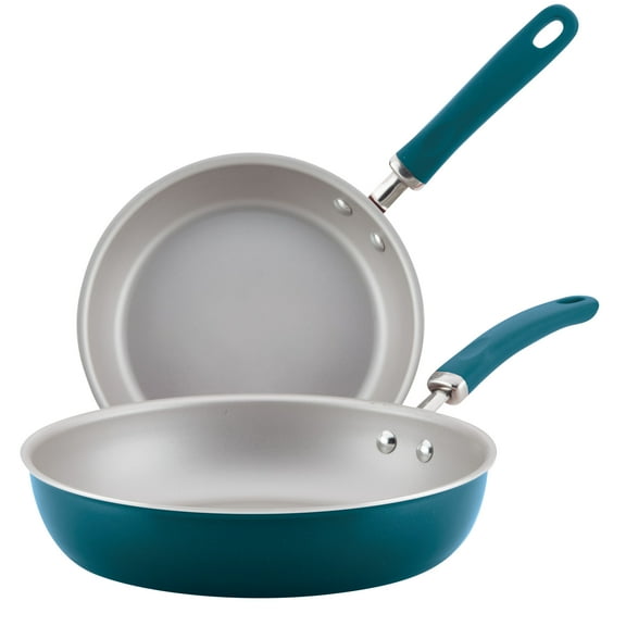 Rachael Ray Create Delicious 9.5" and 11.75" Aluminum Nonstick Frying Pan Set, , Teal