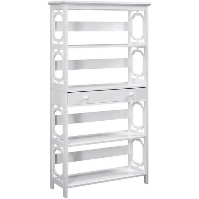 Pemberly Row Modern 5-Tier Bookcase with Drawer in White Wood