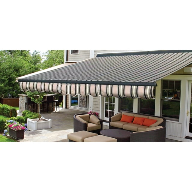 ALEKO Parasol Demi-Cassette Rétractable Terrasse Auvent 12x10 ft Multi-Rayures de Couleur Verte