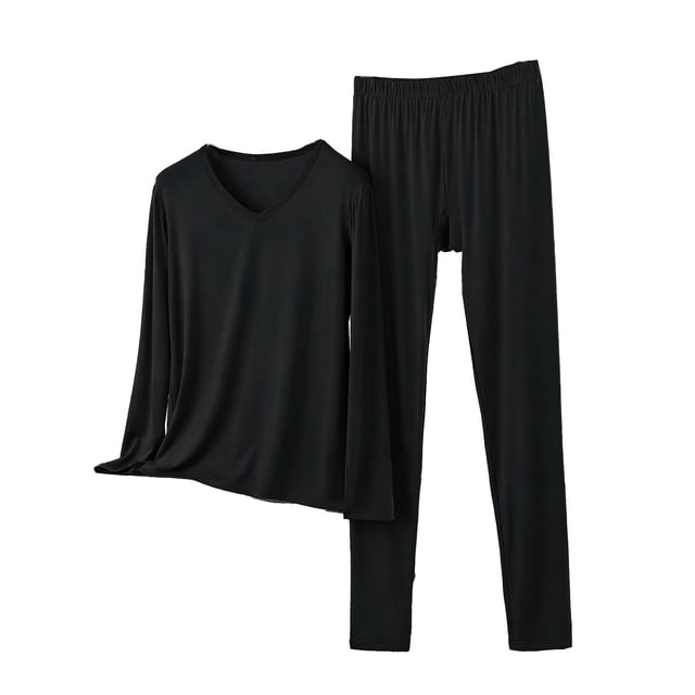 Conjunto de Ropa Interior Larga de Mujer Cuello en V Manga Larga Lencería Casual Ropa de Dormir Pajama Set Confort Suave, Lencería de Manga Larga para Mujeres