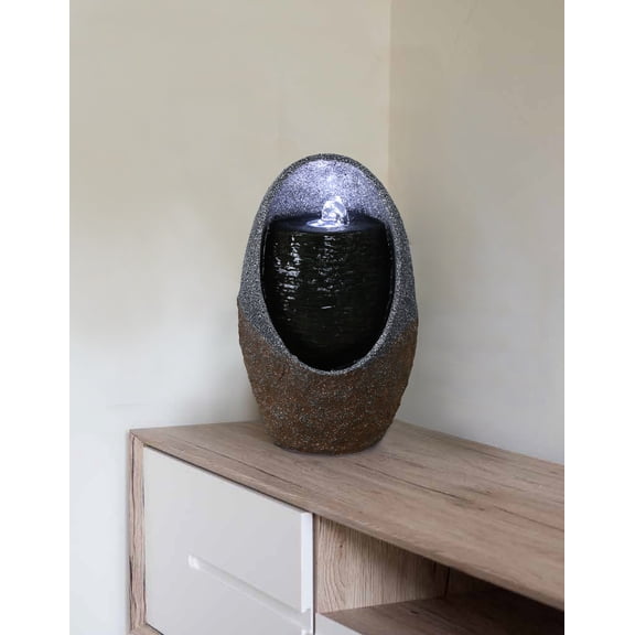 BUBBLING TABLETOP FOUNTAIN WITH COOL WHITE LED LIGHTS