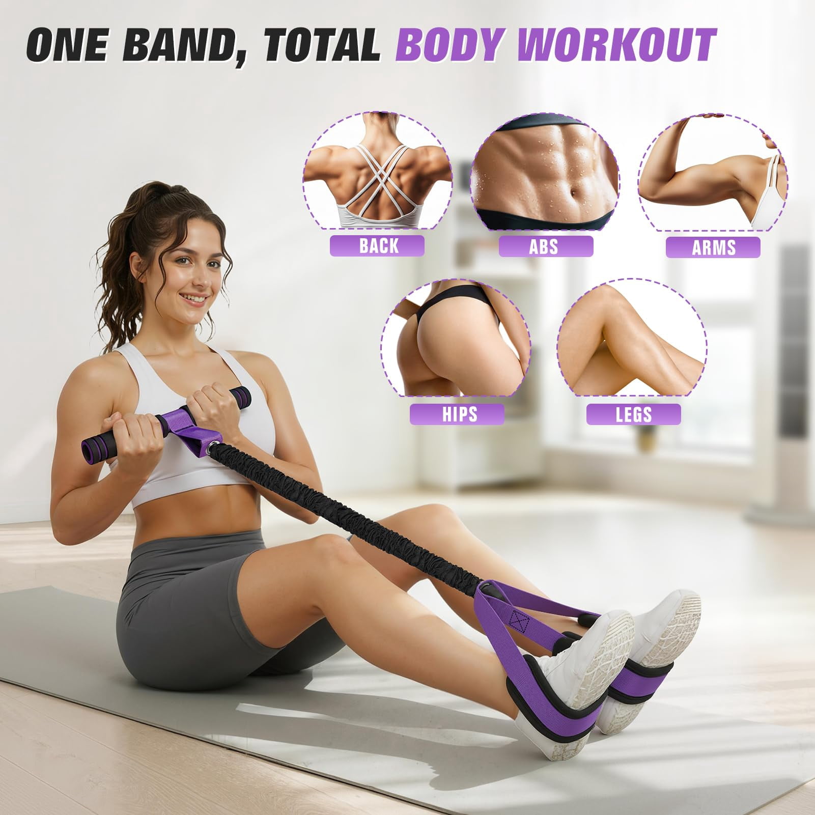 Upgraded Pedal Resistance Band with Handles, Foot Pedal Resistance Bands for Women, Core Abs Leg Training, Exercise Bands for Full Body Workout, Home Gym Equipment, Pilates & Physical Therapy
