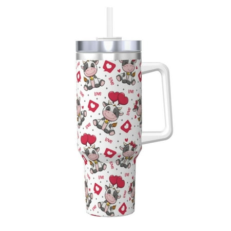 

Uemuo Caring Cow Print 40oz Ice Bully With Handle And Straw Stainless Steel Vacuum Insulated Cup And 2 In 1 Straw Lid Insulated Travel Tumbler
