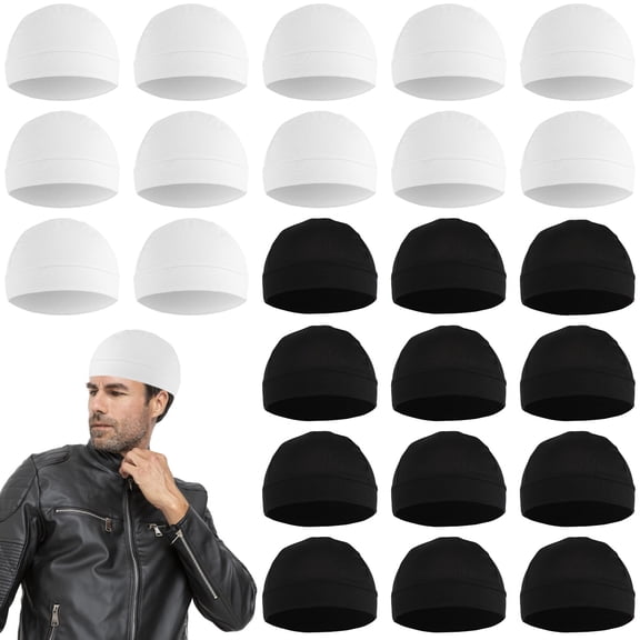 24PCS Cycling Cap Helmet Liner, Sweat Wicking Cycling Beanie, Elastic Fit, Breathable Mesh, Skull Caps for Men Women Running & Biking, Black and White