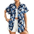 thumbnail image 6 of Hawaiian Button Down Shirts for Women Casual Short Sleeve Floral Print Blouses Summer Tops, 6 of 7