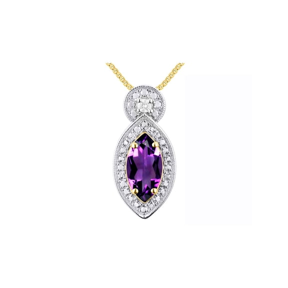 RYLOS Necklace Yellow Gold 14K Designer Necklace Marquise Gemstone &  Diamonds Pendant 18" Chain 10X5MM Amethyst February Birthstone Womens Jewelry Gold Necklace