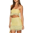 thumbnail image 2 of 2 Piece Summer Outfits for Women Lace Strapless Tube Top and Ruffle Mini Skirt Going Out Sets Yellow L, 2 of 9