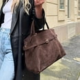 thumbnail image 1 of [Women's Faux Suede Tote Bag] Women's Large Capacity Slouchy Faux Suede Tote Bag - Elegant Brown Hobo Purse with Golden-Tone Hardware,, 1 of 5