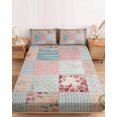 thumbnail image 2 of Twin XL Size Fitted Sheet Set - Vintage Patchwork 2 Piece Bedding Sets 16" Deep Pocket Fitted Sheet with 1 Pillowcases, Rustic Floral Farmhouse Plaid Wooden Plank Brushed Microfiber Hotel Bed Sheets, 2 of 9