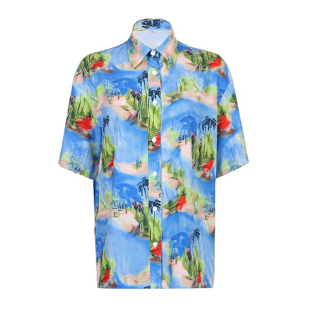 VISgogo, camisa abotonada para mujer, estampado de árbol Tropical, camisetas de solapa de manga corta informales holgadas de verano para trabajo y oficina, ropa de calle VISgogo moda