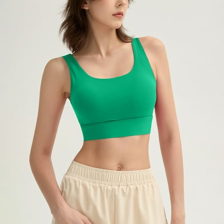 PRORMOOW Wireless Bras  Yoga Bra  Sports Bras for Women  Breathable Bras for Women  Women s Sports Bras  Young Girls Solid Color Cup Yoga Bottom Shirt Sports Underwear Vest  Green  M