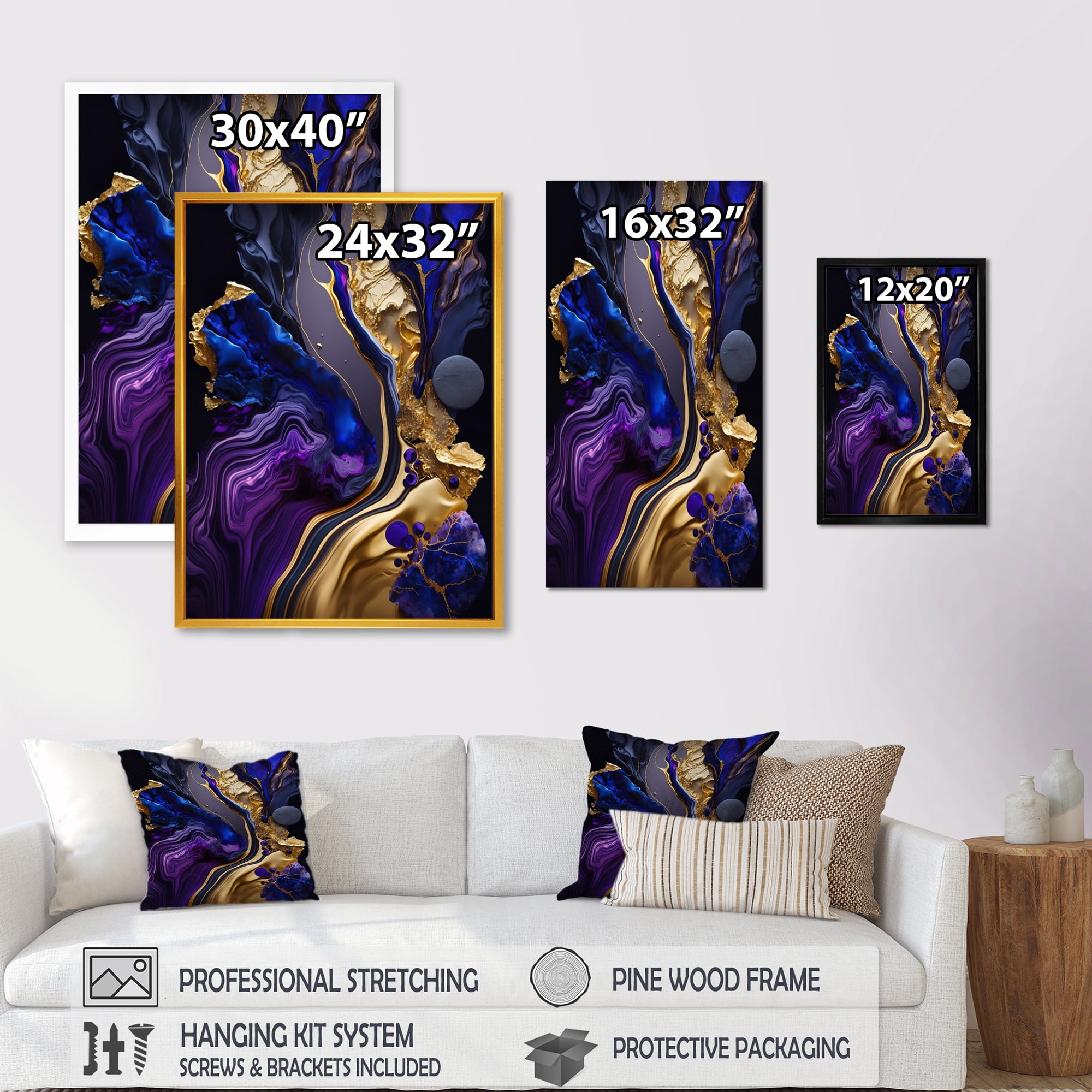 Designart Abstract Marble Geode Purple And Blue Canvas Wall Art