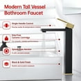 thumbnail image 3 of sumerain Single Hole Bathroom Vessel Sink Faucet,Single Handle Tall Bathroom Faucets for Vanity Sinks Black and Gold Stainless Steel, 3 of 11