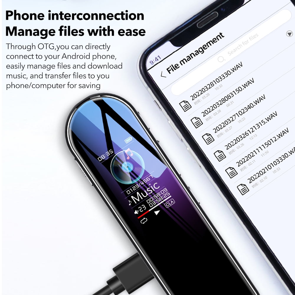 Mini Digital Voice Recorder Dictaphone - 1-Button Recording, Dual Mic Noise Cancellation, 24hr Continuous Recording, Password Protection & MP3 Player with 6 EQ Modes