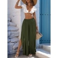 thumbnail image 5 of Womens Wide Leg Split Skirt Pants Boho Loose Palazzo with Elastic Waist Vacation Pants Green L, 5 of 8