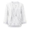 thumbnail image 3 of BiZtdJrK Women's Lace Cardigan 3/4 Sleeve Open Front Cardigans Lightweight Summer Bolero Shrugs Beach Cropped Cover Up White XL, 3 of 5