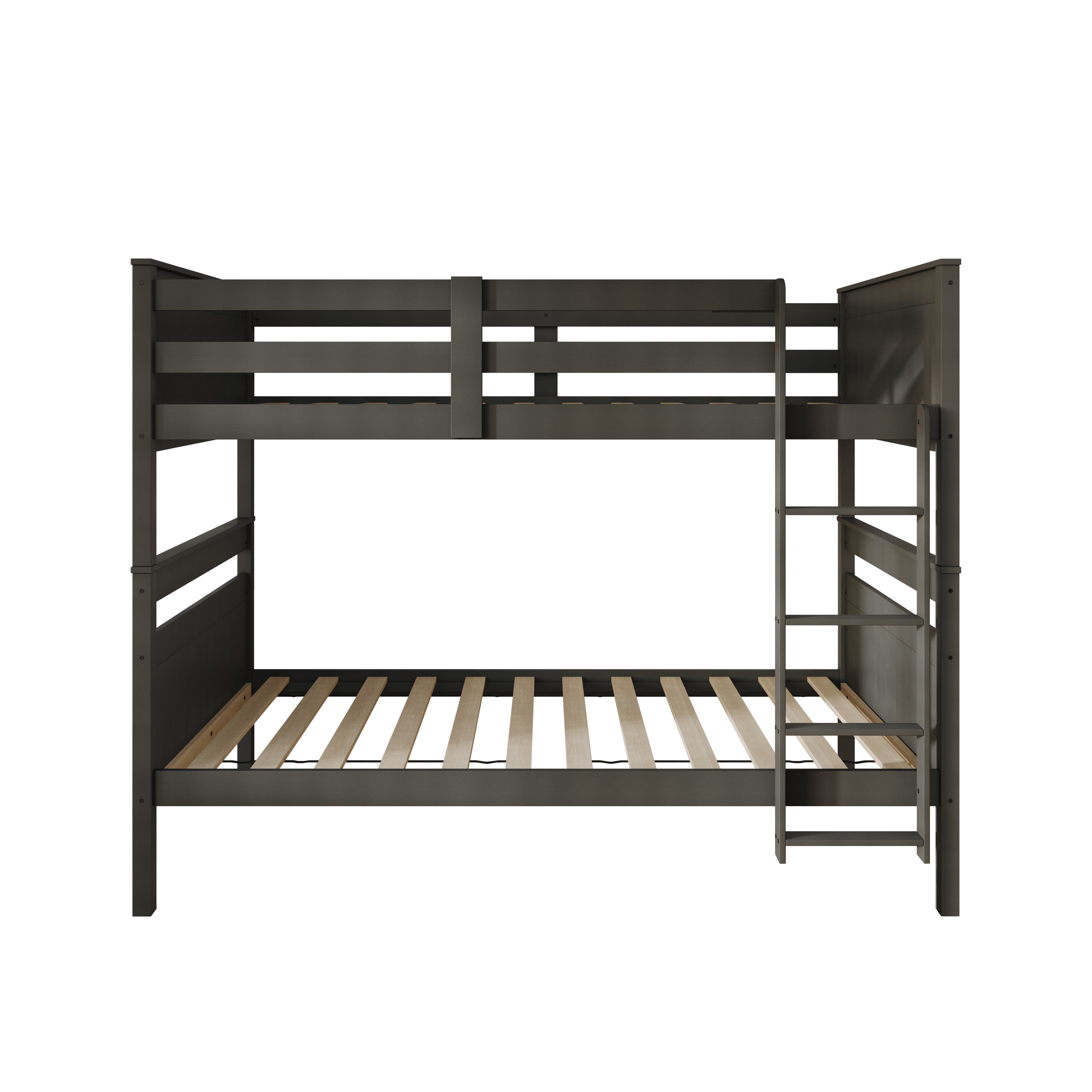 Home Design Lorain Twin Over Twin Solid Wood Bunk Bed with Sturdy Guardrails and Ladder, Dark Gray, Easy Assembly