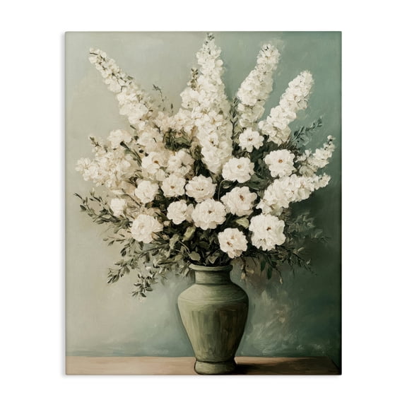 Stupell Industries White Florals in Green Vase Canvas Wall Art, design by Petal Prints Design