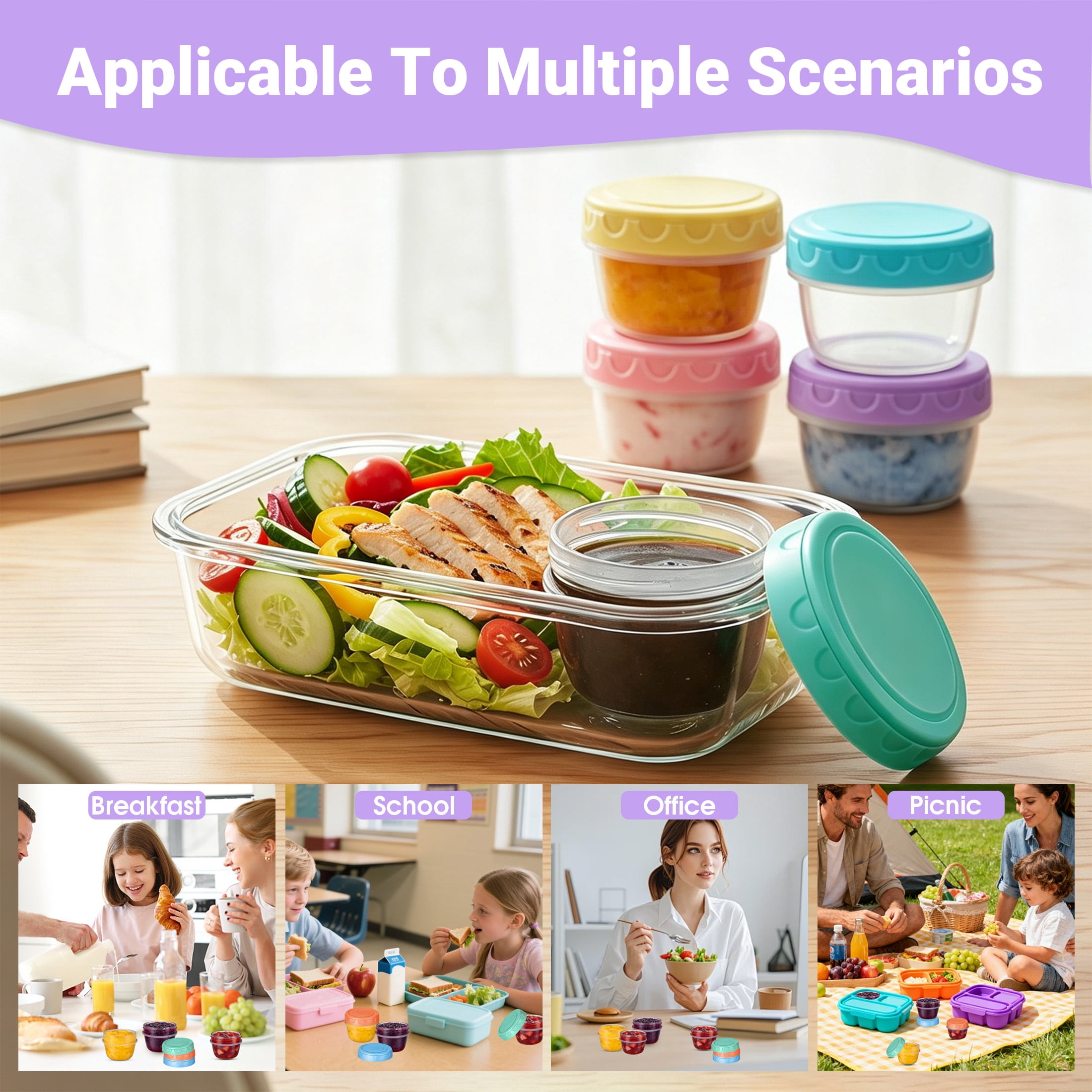 4oz Small Plastic Food Storage Containers with Lids, Leakproof Freezer Mini Meal Prep Containers, Portable Travel Snack Sauce Cups