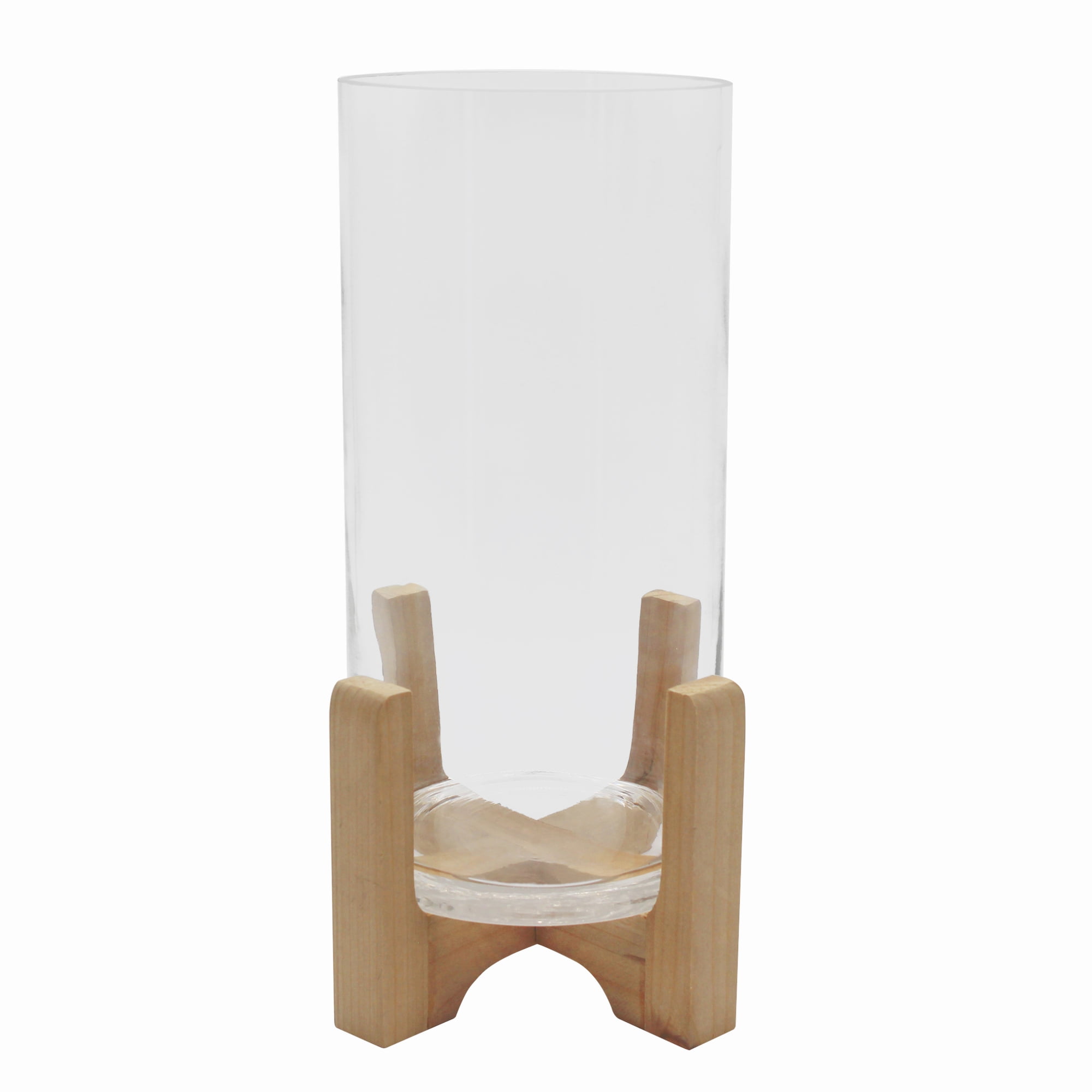 (2 pack) Better Homes & Gardens Glass Hurricane Candle Holder with Wood Stand, 11.5", Large