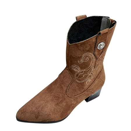 

TAIAOJING Boots For Women Fashion Autumn Winter Mid Calf Boots Pointed Toe Embroidered Suede Back Zipper Solid Color Comfortable Shoes