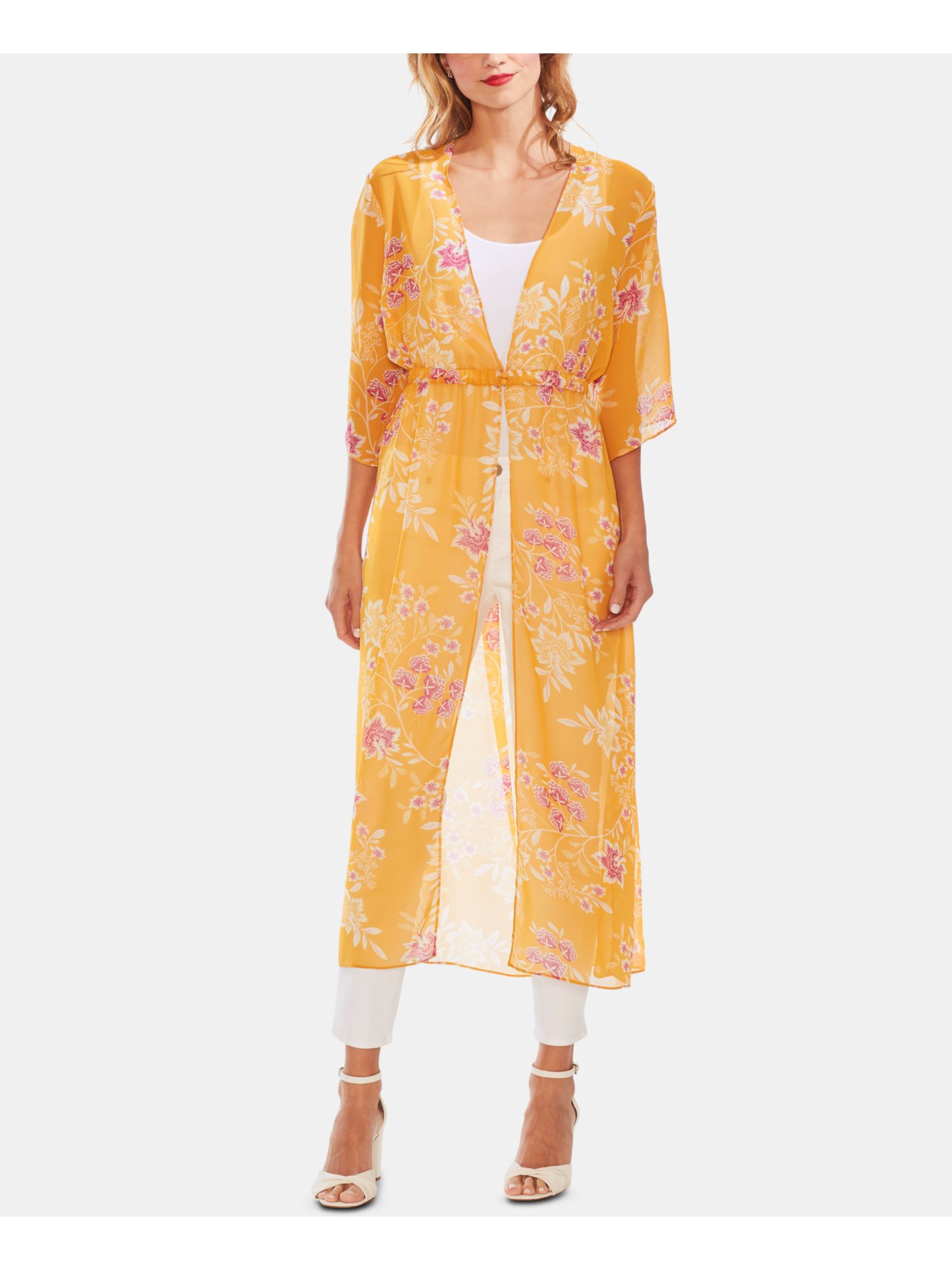 VINCE CAMUTO Womens Gold Chiffon Floral 