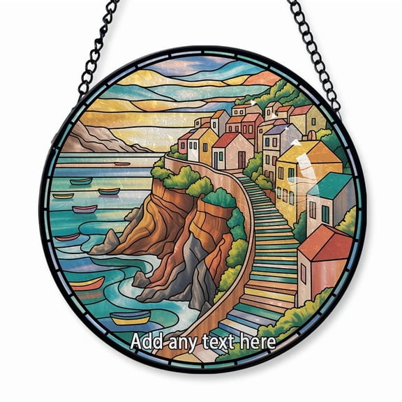 Amalfi Coast Italy Stained Glass Suncatcher Window Hanging – Personalized Window Hanging for Travel Memories, Trip Of The Year Gift for Couples, Families or Friends Christmas 2025