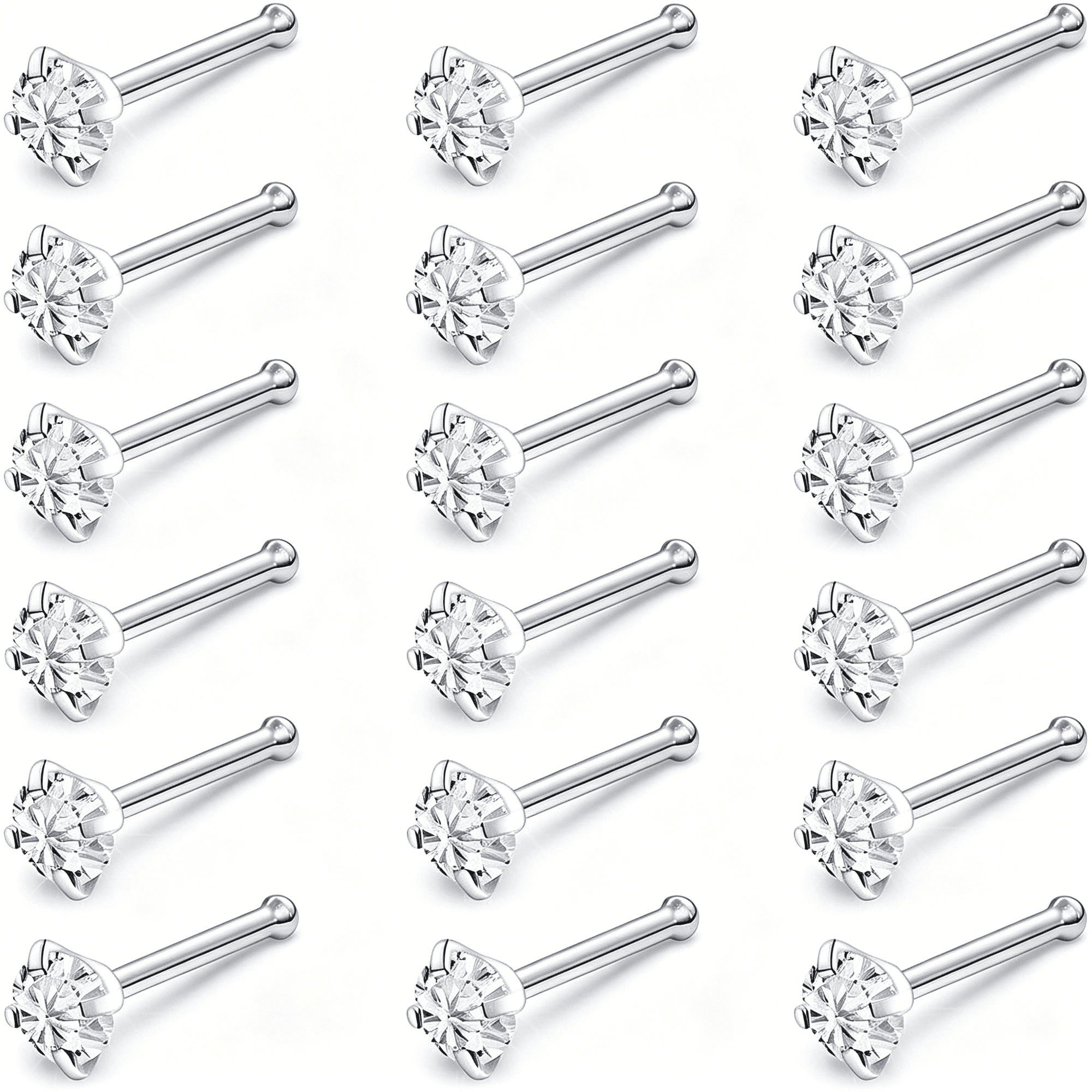 DESIGNICE 18G 20G Straight Nose Rings Stud Surgical Stainless Steel Nose Studs Cute Nose Ring Stud 20 Gauge 18 Gauge Nose Piercing Jewelry for Women Men Body Piercing Jewelry 1.5Mm 2Mm 2.5Mm 3Mm