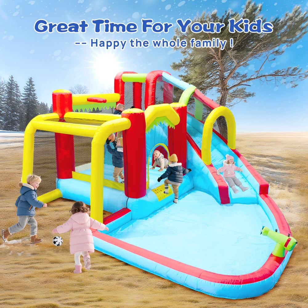 Nobol 7-in-1 Inflatable Water Slide Park Bouncer with Splash Pool and Climbing Wall