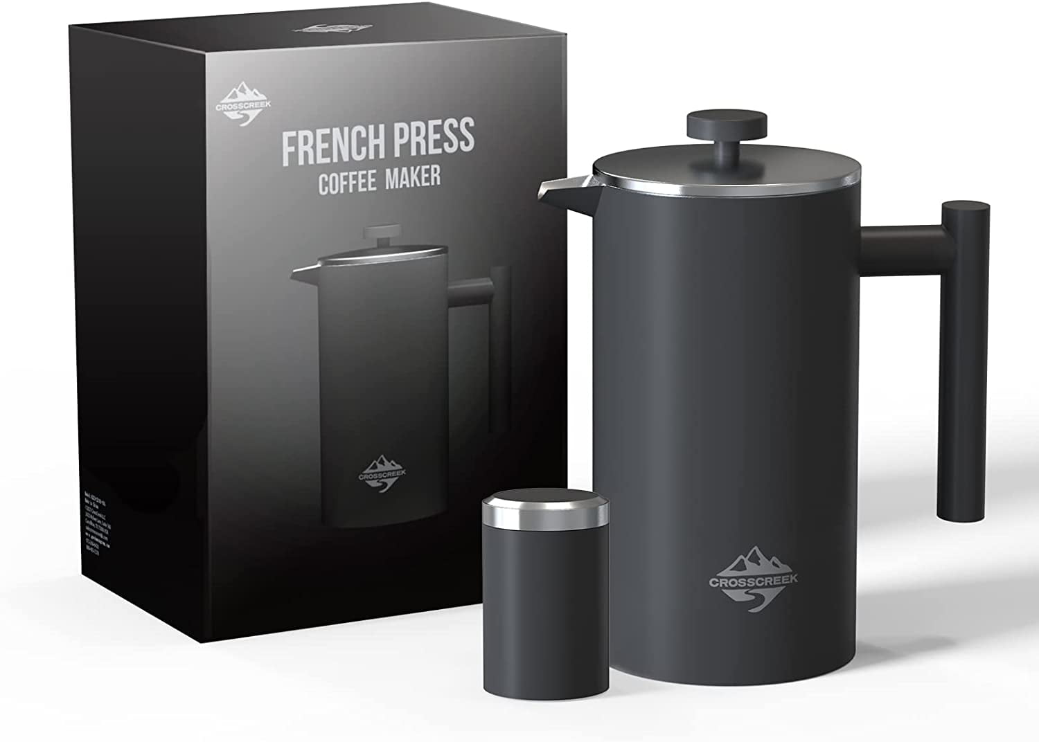 CrossCreek French Press Coffee Maker, 304 Stainless Steel Coffee Press 34oz (4 cups) Tea maker with 60g Coffee Canister, Double Wall French Presses with Heat Preservation, Camping Portable, Dishwasher