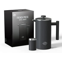 CrossCreek French Press Coffee Maker, 304 Stainless Steel Coffee Press 34oz (4 cups) Tea maker with 60g Coffee Canister, Double Wall French Presses with Heat Preservation, Camping Portable, Dishwasher