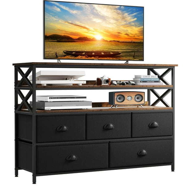 EnHomee Black Dresser for Bedroom TV Stands for 55 inch TV 5 Drawer
