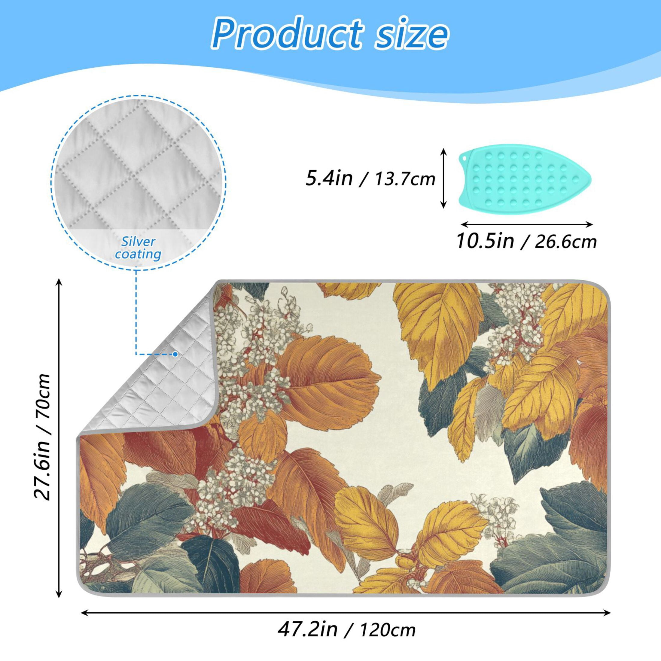 Vintage Leaves Ironing Mat Blanket for Table Top Travel Portable Ironing Board Pad 47.2x27.6 Inch