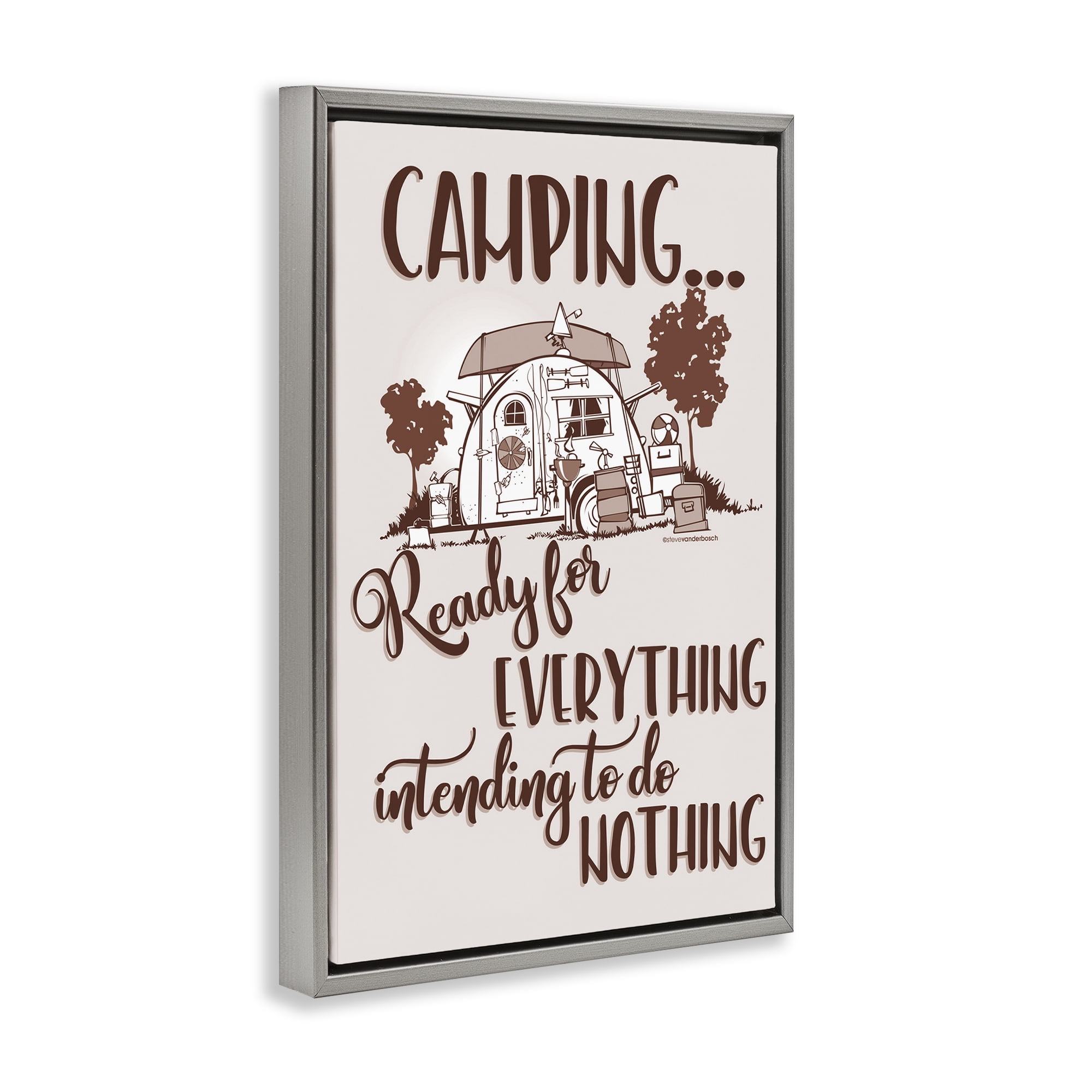 Stupell Industries Everything & Nothing Camping Landscape Painting Gray Floater Framed Art Print Wall Art, 21 x 31