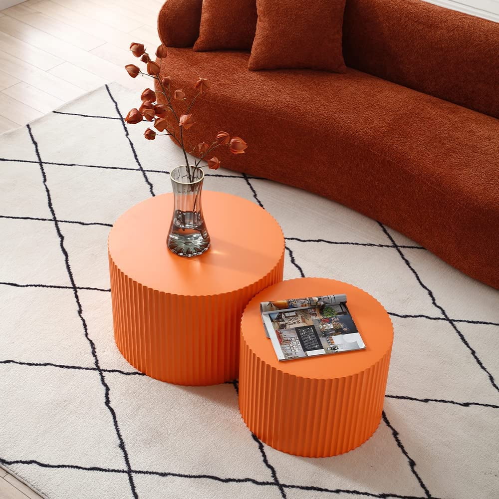 Williamspace 2pc Luxury Nesting Coffee Table Set, Matte Orange, Modern ...