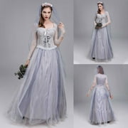 Fesfesfes Women Dress Solid Color Halloween Dress Adult Cosplay Gothic Bride Dress Evenig Gowns Party Dress