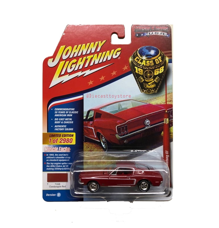 Johnny Lightning 1 64 Muscle Cars Usa 18 1968 Ford Mustang Gt Candyapple Red Jlcp7093 24 Walmart Com