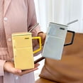 thumbnail image 5 of Creative Retro Refrigerator Square Water Cup with Covered Stainless Straw Ceramic Cup Funny Office Couples Gift Coffee Mugs (Yellow,501-600ml), 5 of 6