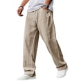 thumbnail image 3 of Pants,Breathable Straight-Leg Trousers for Men,Men's Linen Pants Fall Summer Beach Casual Pants, M, 3 of 5