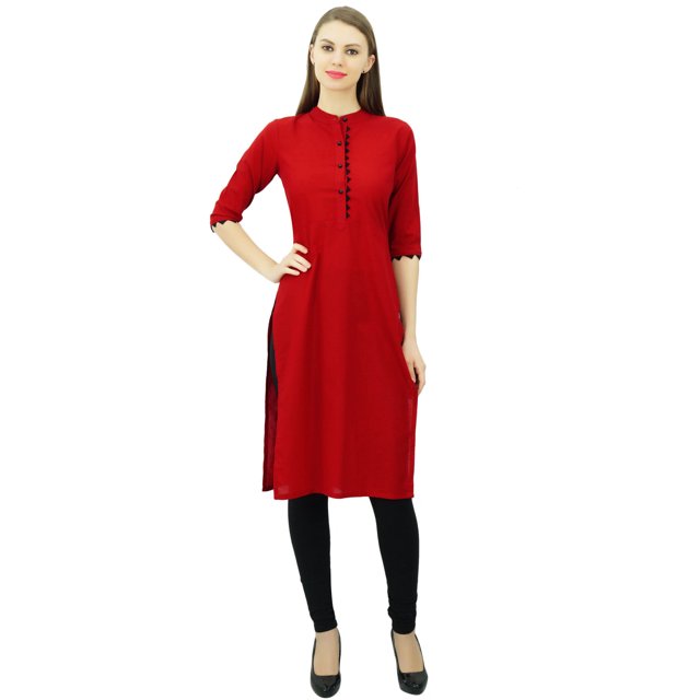 Phagun Kurti Uni en Coton Tunique de Designer Col Mandarin Kurta Ethnique Décontractée Blouse