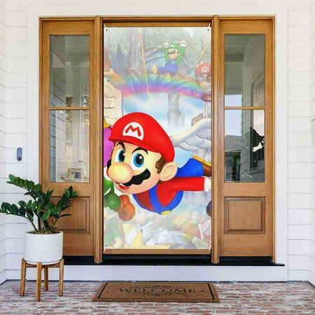 Mario Luigi Door Cover Decorated Banner Tapestry Home Decoration Holiday Party Supplies Door Banner Porch Sign Banner 72.8 x 35.4 Inch