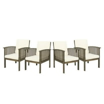 Outdoor Acacia Wood Chairs Set of 4, Heavy-Duty Dining Armchairs, Farmhouse Style Grey Finish Seating Furniture