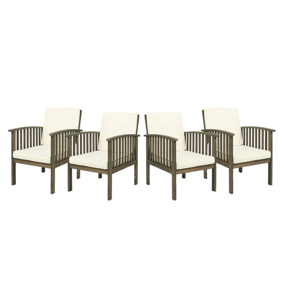 Outdoor Acacia Wood Chairs Set of 4, Heavy-Duty Dining Armchairs, Farmhouse Style Grey Finish Seating Furniture