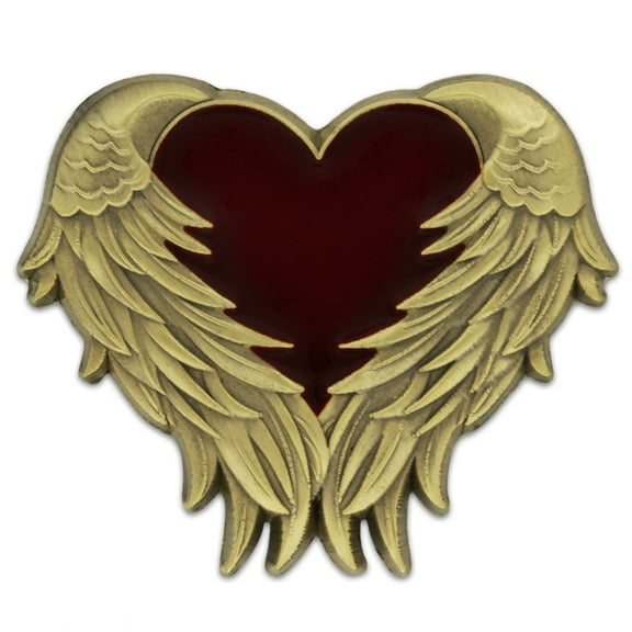 Antique Gold Heart with Angel Wings Enamel lapel Pin